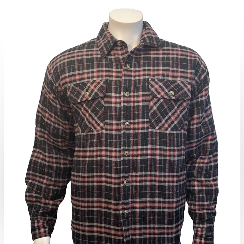 Wrangler Red Black Plaid Quilted Lined Flannel Shirt Jacket 4 Pockets  Medium
